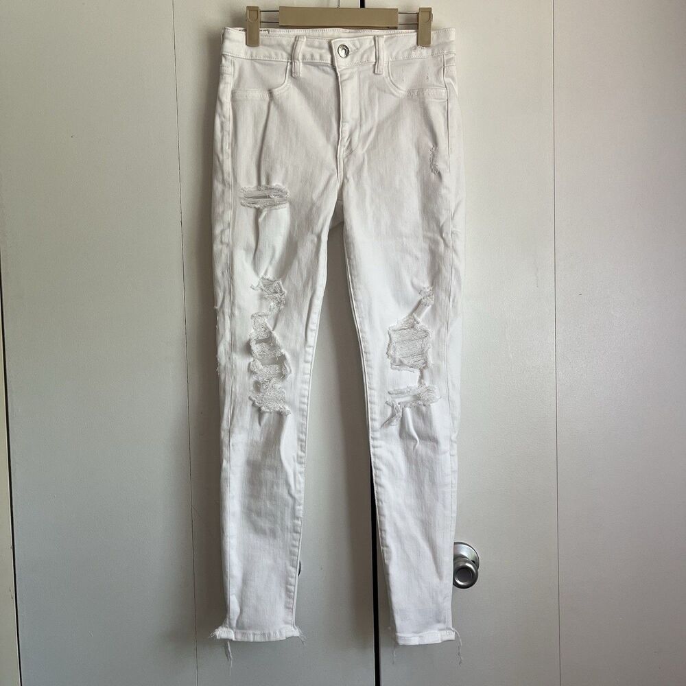 American Eagle NE(X)T Level Stretch White Distressed Skinny Jeans Size 6 Regular